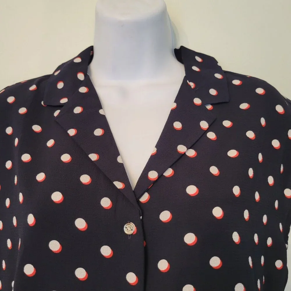 Tommy Hilfiger‎ S Polka Dot Sleeveless Blouse V Neck Camp Shirt